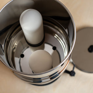 View inside Medium 8.5L British Berkefeld stainless steel gravity water purification system.