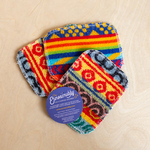 Euroscrubby multi-purpose scrub pads with vibrant patterns