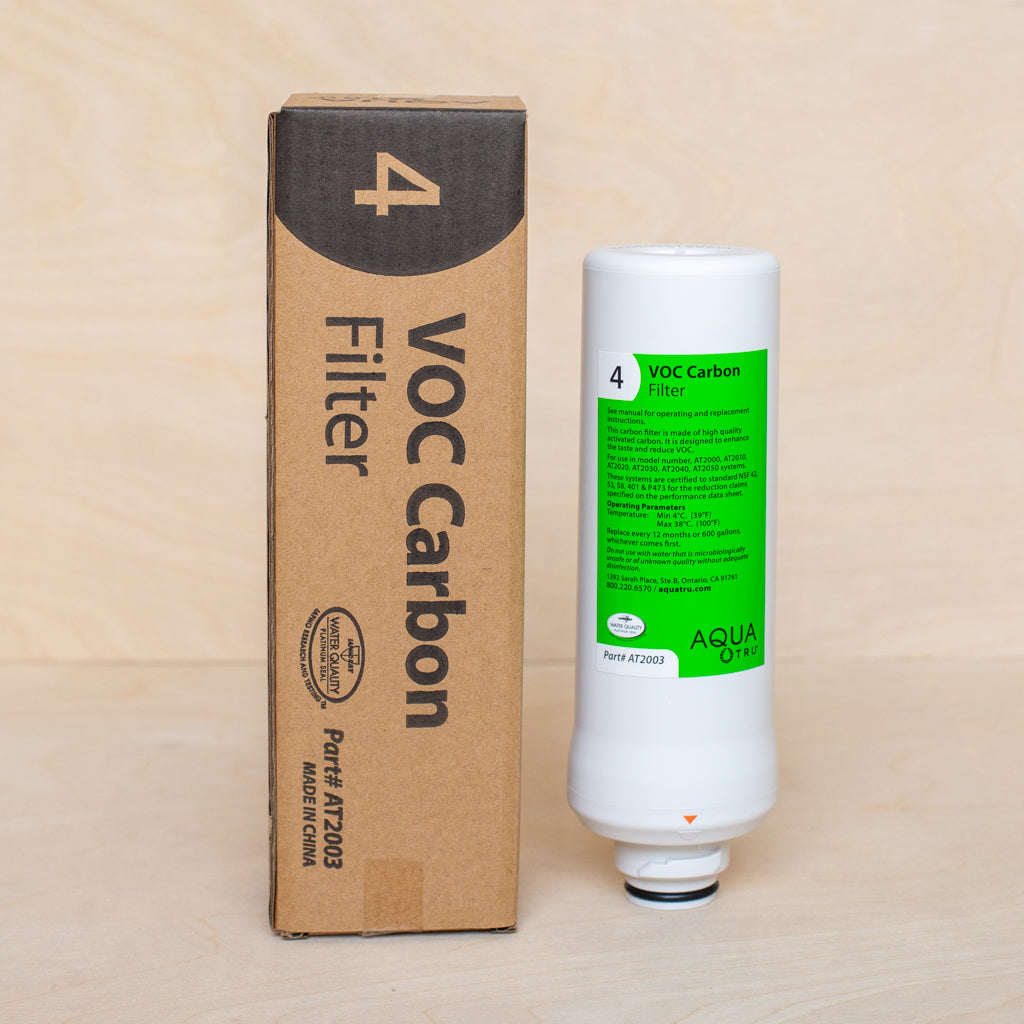 AquaTru Classic Water Filter VOC Carbon cartridge shown with packaging