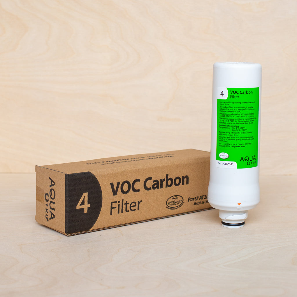 AquaTru Classic Water Filter VOC Carbon cartridge shown with packaging