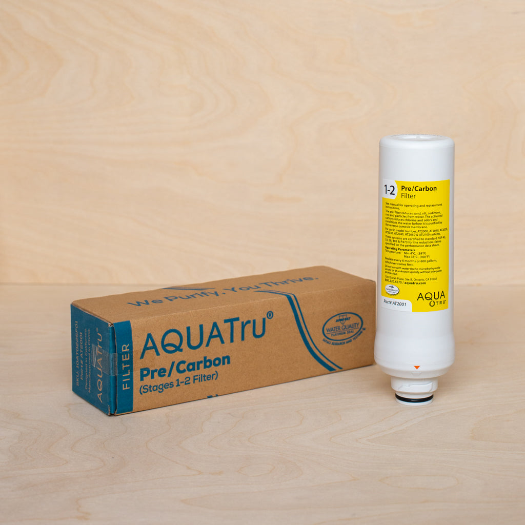 AquaTru Classic Pre Carbon filter cartridge with package.