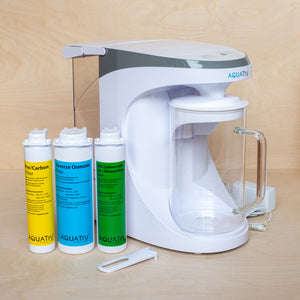 AquaTru Carafe Reverse Osmosis water purifier components - pH and Mineral Boost option.