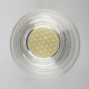 Top view of Jasmina drinking glass with gold flower of life